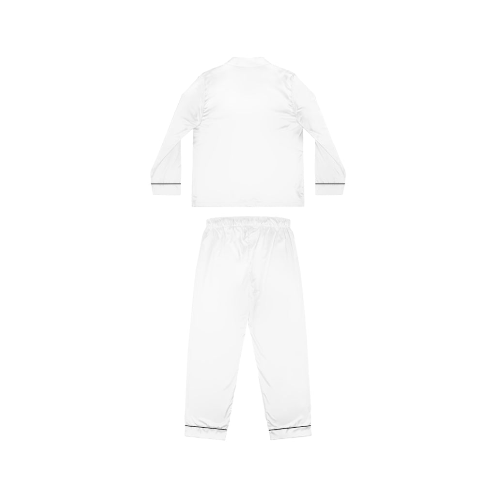 White Satin Women's Pajama Set with Pineapple Pocket Embroidery