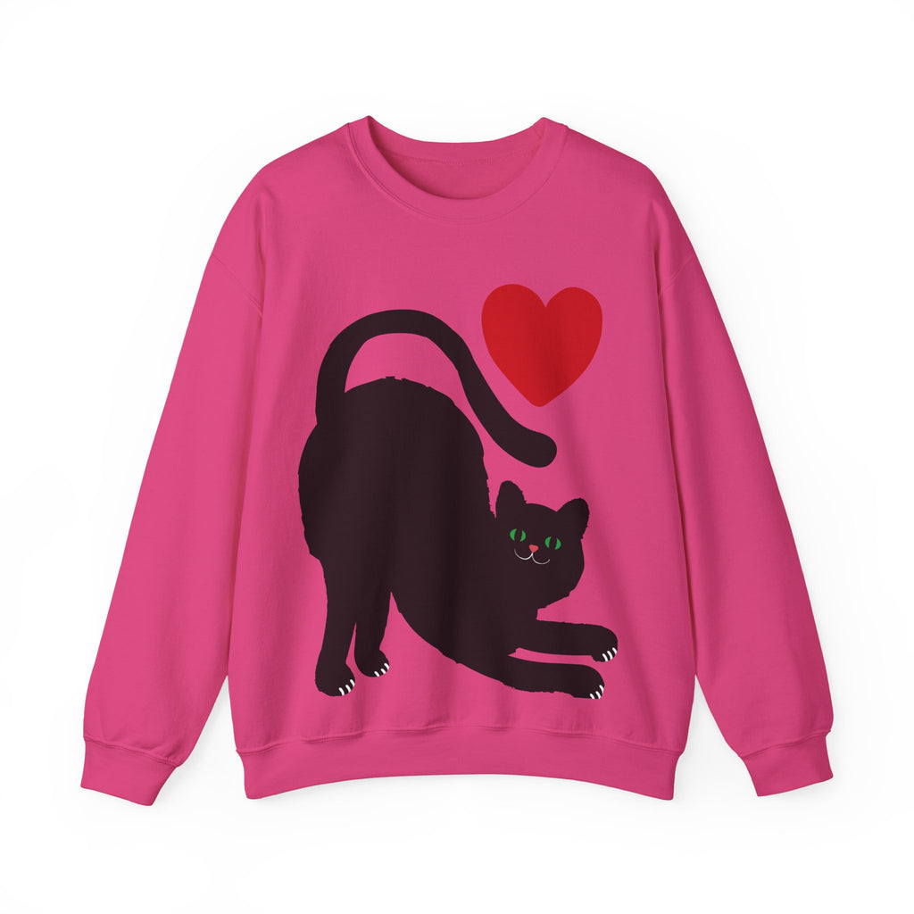 Cat Lover Sweatshirt — Black Cat with Heart Graphic