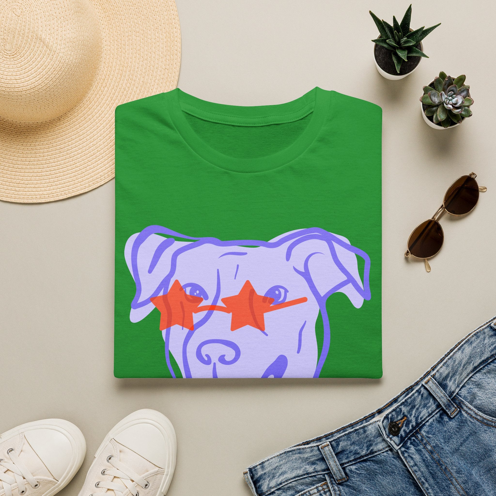 Star-Eyed Dog T-Shirt — Cute Purple Pup with Red Star Sunglasses Tee