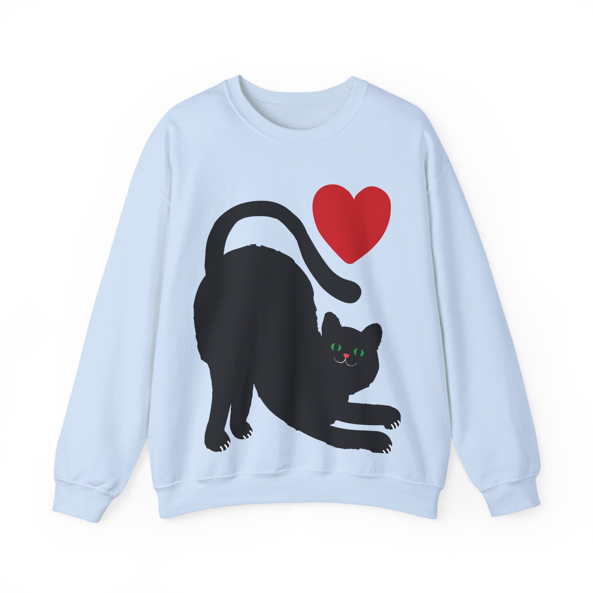 Cat Lover Sweatshirt — Black Cat with Heart Graphic