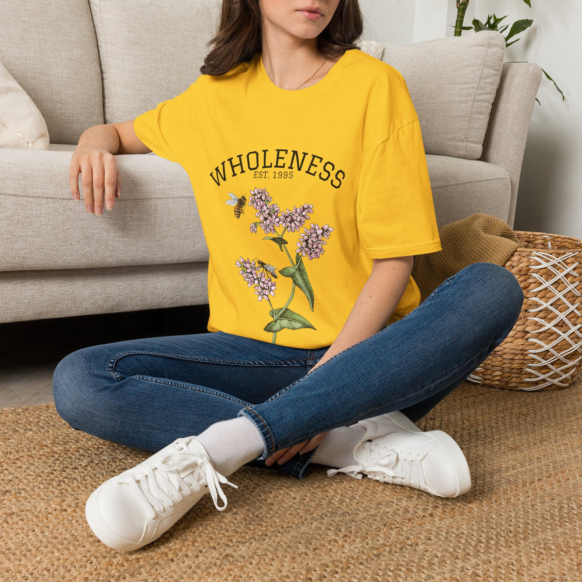 Wholeness Floral T‑Shirt — Vintage Lilac Botanical Design