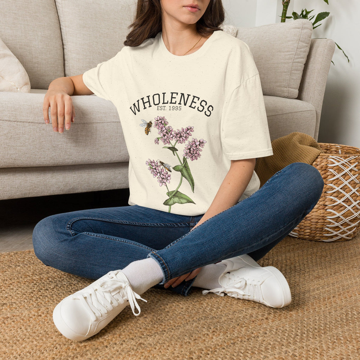 Wholeness Floral T‑Shirt — Vintage Lilac Botanical Design