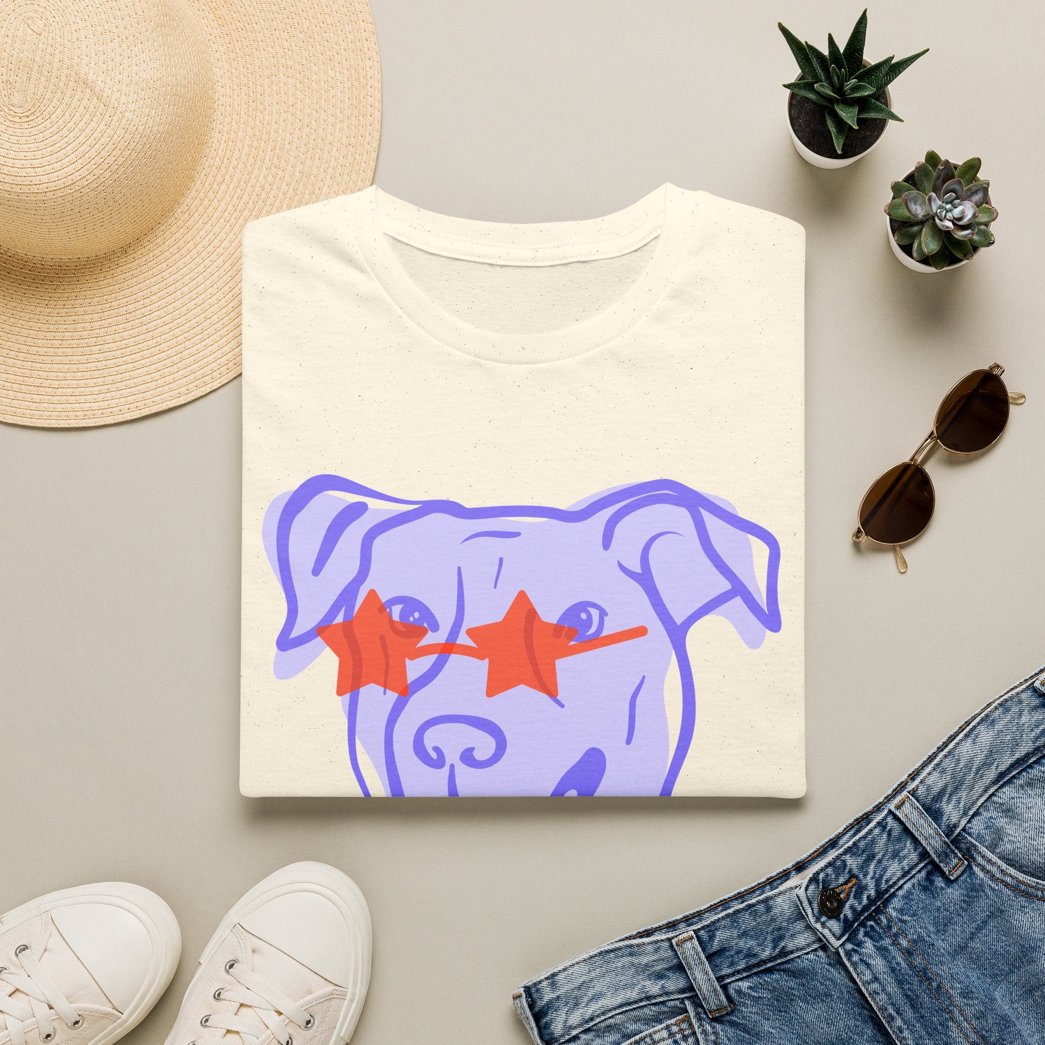 Star-Eyed Dog T-Shirt — Cute Purple Pup with Red Star Sunglasses Tee