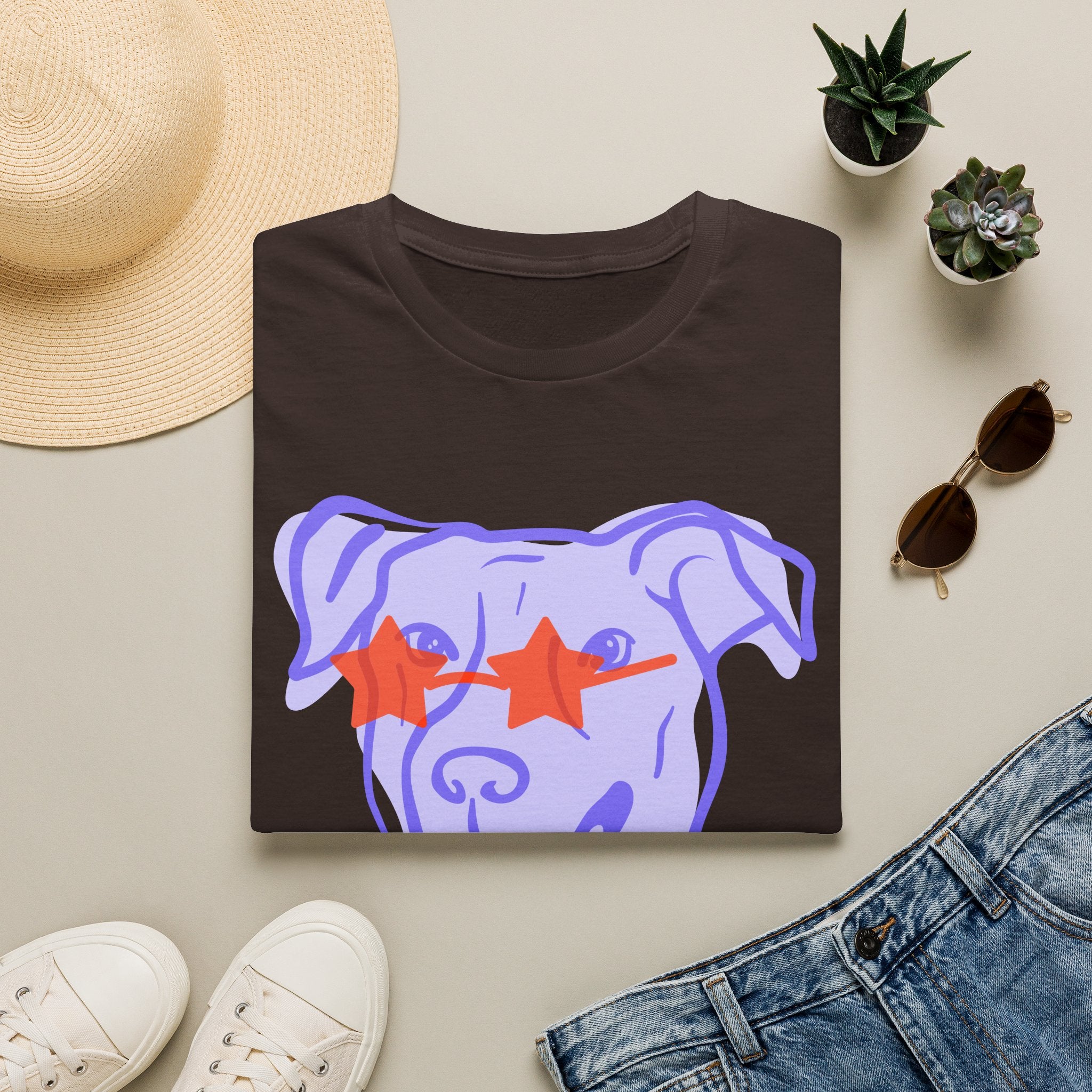 Star-Eyed Dog T-Shirt — Cute Purple Pup with Red Star Sunglasses Tee