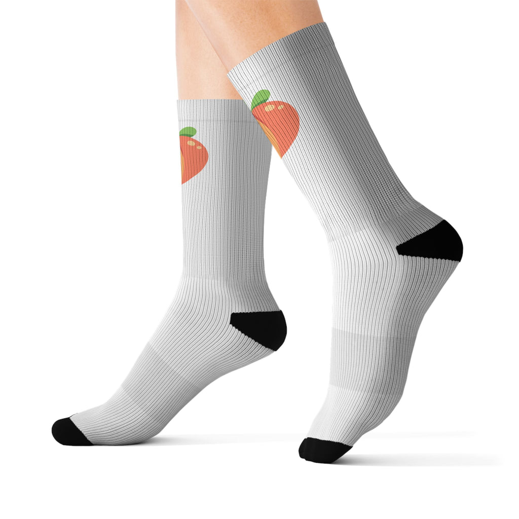 Peach Print Socks — Cute Fruit Crew Socks for Women & Men