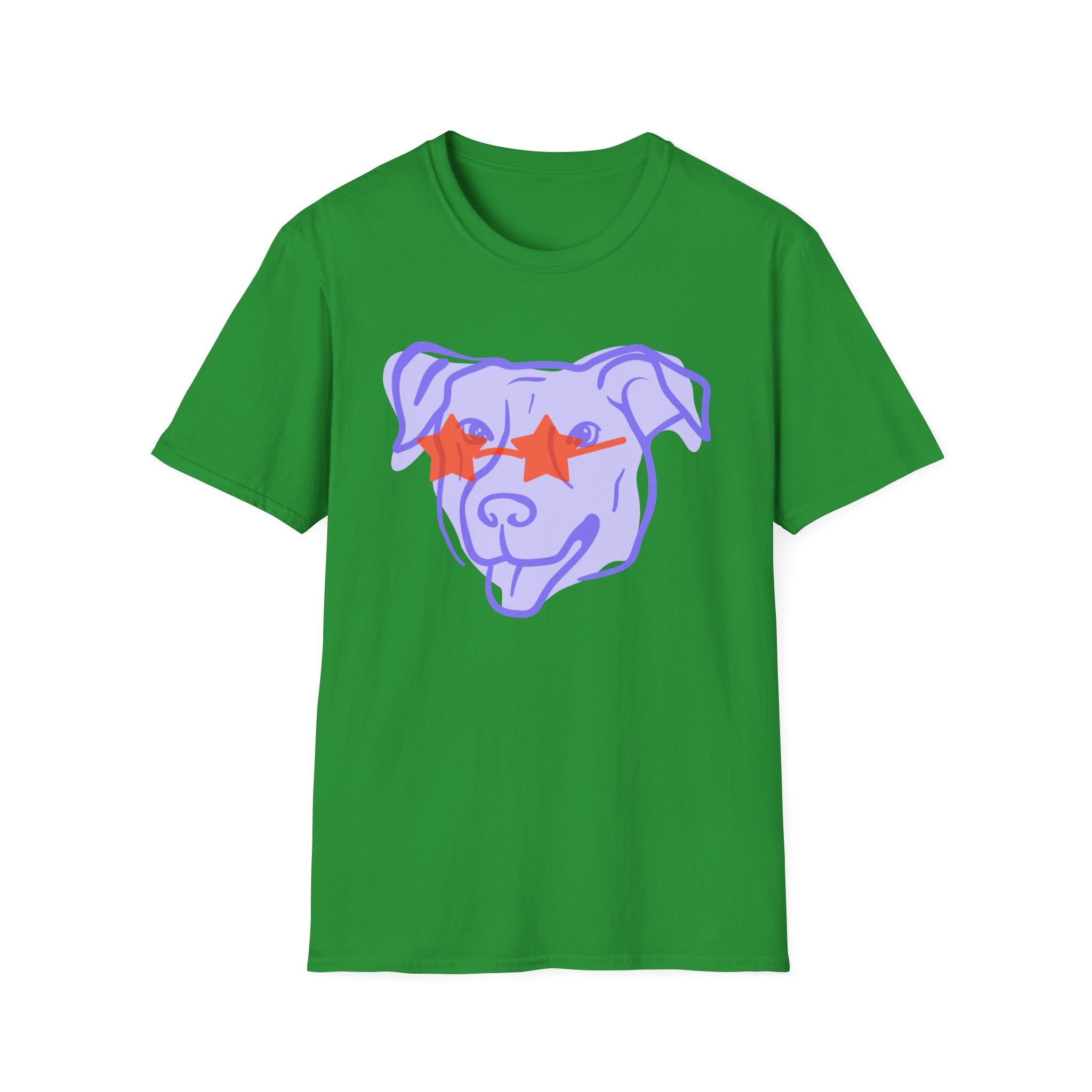 Star-Eyed Dog T-Shirt — Cute Purple Pup with Red Star Sunglasses Tee