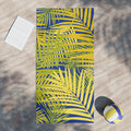 Tropical Palm Beach Towel — Vibrant Yellow & Blue Leaf Print