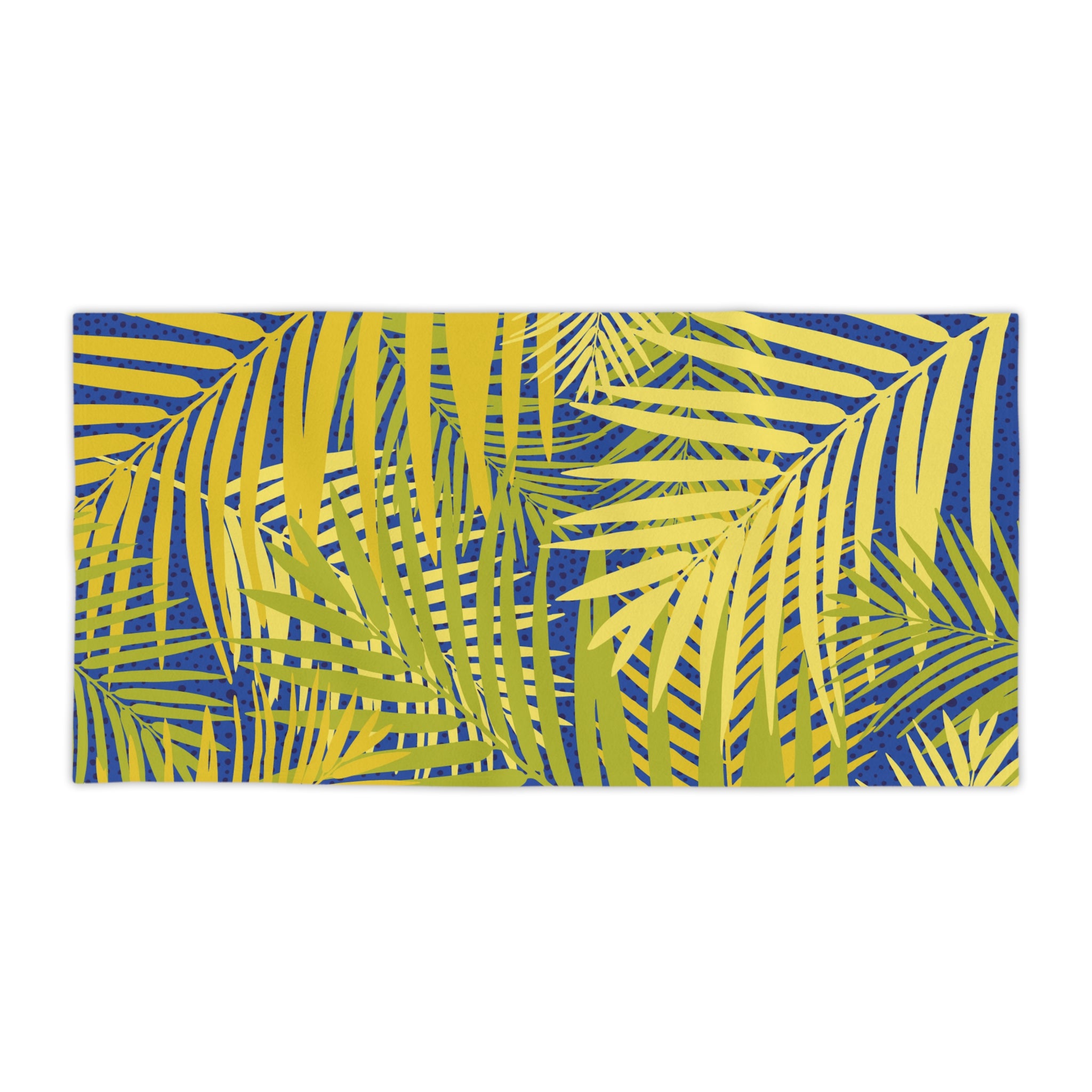 Tropical Palm Beach Towel — Vibrant Yellow & Blue Leaf Print